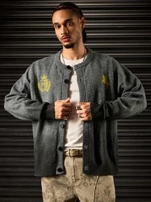 ROMWE MEN Fashion Street Spray Monkey Print Distressed Knit Cardigan - Multicolor - View 1