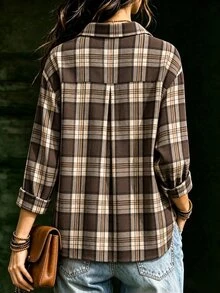 Trelyra Women's Plaid Casual Versatile Everyday Outing Shirt - Brown - View 2