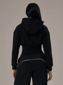 Musera Sport Sport Cinched Waist Zip Through Hoodie Tracksuit Top Only Winter Activewear Sport Gym Workout Alloy - Black - View 4