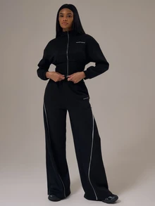 Musera Sport Sport Cinched Waist Zip Through Hoodie Tracksuit Top Only Winter Activewear Sport Gym Workout Alloy - Black - View 5