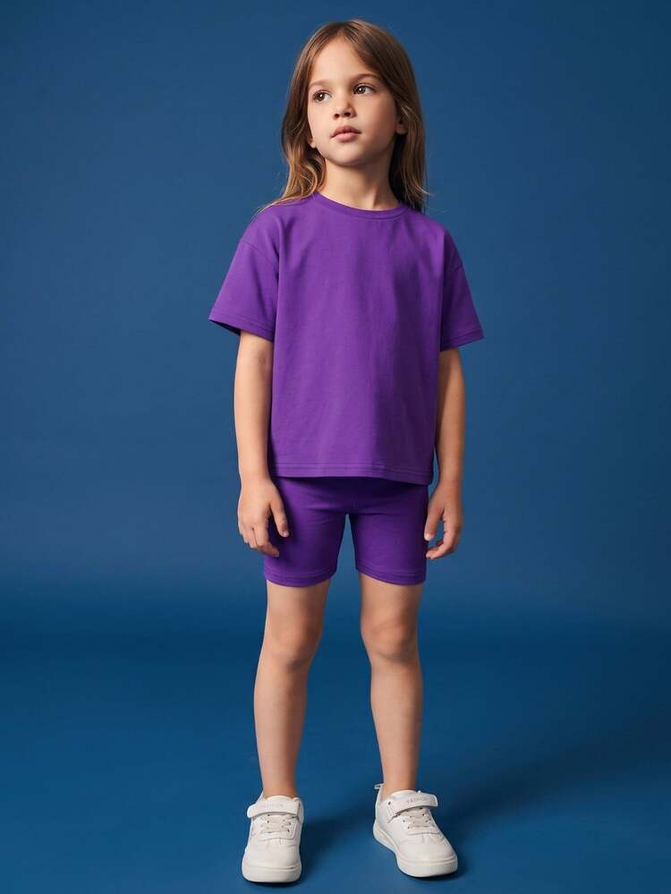 Maija Kids Maija Kids Conjunto De Top Y Pantalón Corto De Moto Para Niña Con Hombros Caídos De - Morado Violeta - Añade 4
