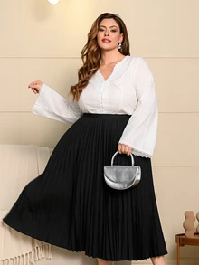Wellenrocha Plus High Waist Pleated Skirt Fall - Black - View 3