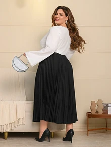 Wellenrocha Plus High Waist Pleated Skirt Fall - Black - View 2