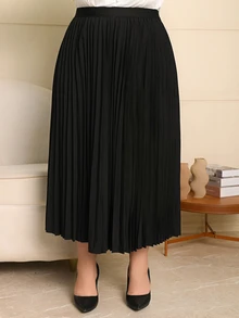Wellenrocha Plus High Waist Pleated Skirt Fall - Black - View 4