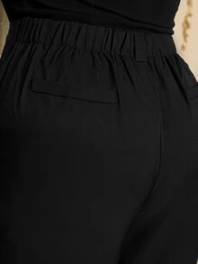 Wellenrocha Plus Size Women's Wide Leg Pants, Solid Apricot Color, Elegant Style, Fashionable For Commuting And Office Wear Fall - Black - View 4