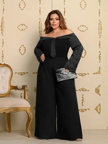 Wellenrocha Plus Size Women's Wide Leg Pants, Solid Apricot Color, Elegant Style, Fashionable For Commuting And Office Wear Fall - Black - View 5