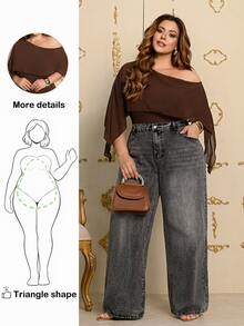 Wellenrocha Plus Size Women's Basic Autumn Minimalist Elegant French Style Commute Date Asymmetric Hem Cinched Waist Asymmetrical Shoulder Cape Top Fall - Brown - View 1