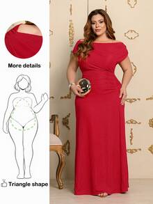 Wellenrocha Plus Size Women's Vibrant Multicolor Printed Pattern Elegant Off-Shoulder Maxi Dress - Red - View 1