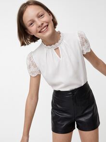 Maija Kids Maija Kids 兒童女孩休閒春夏编织蕾絲短袖衫 - 白色 - 查看 7