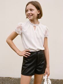 Maija Kids Maija Kids 兒童女孩休閒春夏编织蕾絲短袖衫 - 白色 - 查看 5