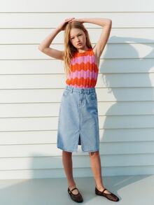 Maija Kids Maija Kids 年轻女孩休闲基本款蓝色牛仔裙，春夏波西米亚风裙子 - 淺色水洗藍 - 查看 2