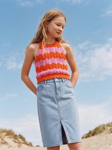 Maija Kids Maija Kids 年轻女孩休闲基本款蓝色牛仔裙，春夏波西米亚风裙子 - 淺色水洗藍 - 查看 4