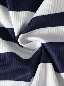 SHEIN Newborn Summer Baby Boy Sleeveless Shorts Set Navy Navy Blue Textured Striped Print Soft Pullover 1 Month Milestones Casual - Royal Blue - View 8