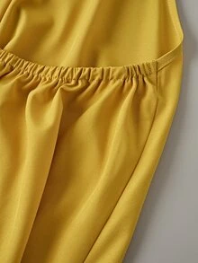 Breezaya Women's Solid Color Loose Halter Midi Casual Yellow Dress For Vacation - Yellow - View 6