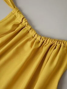 Breezaya Women's Solid Color Loose Halter Midi Casual Yellow Dress For Vacation - Yellow - View 4