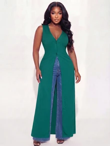 Poshavie Poshavie Plus-Size Women's Long Top With A Stylish Design, Fashionable And Casual Elegant Sexy, Relaxed And Chic. Party Going Out Dark Green Summer - Green - View 4