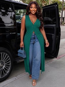 Poshavie Poshavie Plus-Size Women's Long Top With A Stylish Design, Fashionable And Casual Elegant Sexy, Relaxed And Chic. Party Going Out Dark Green Summer - Green - View 3