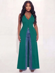Poshavie Poshavie Plus-Size Women's Long Top With A Stylish Design, Fashionable And Casual Elegant Sexy, Relaxed And Chic. Party Going Out Dark Green Summer - Green - View 5
