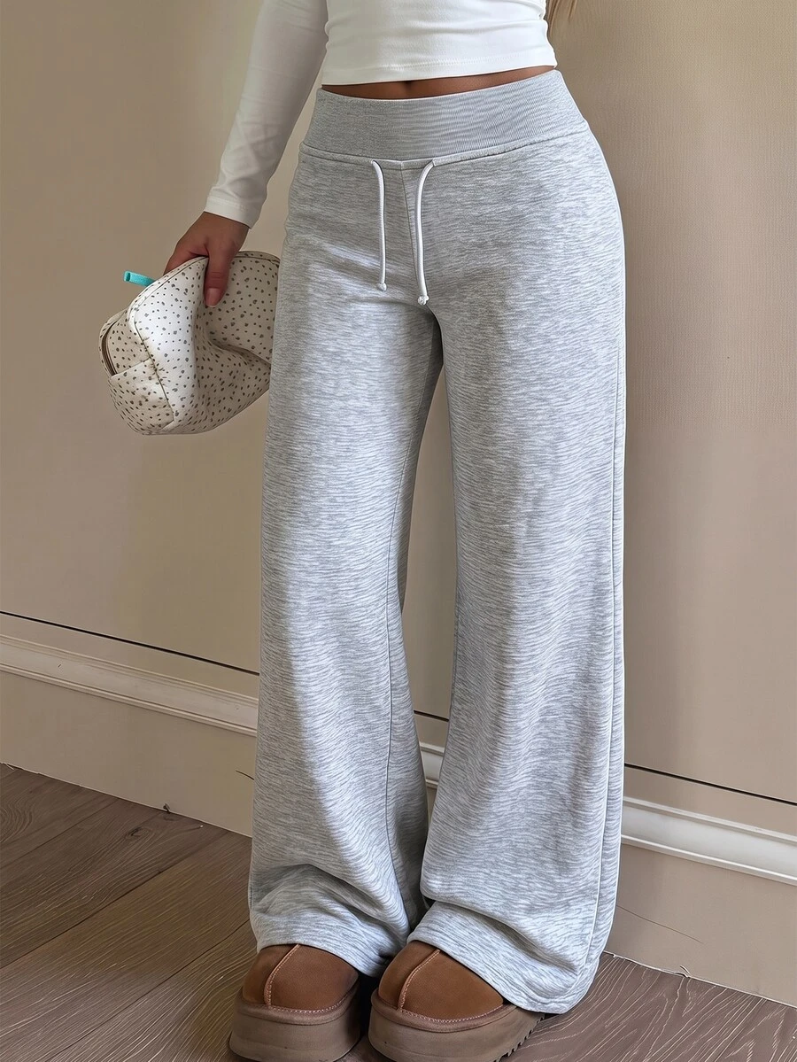 SHEIN Kids Teen Girl Teen Girls Knit Grey Drawstring Casual Long Pants Back-To-School Winter - Grey - View 1