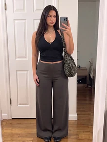 Comfortcana Plus Solid Wide Leg Pants Office Formal Black Autumn Casual Smart Elegant - Dark Grey - View 6