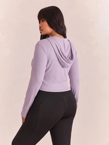 CovetEZ Plus Size Black Solid Color Full Zip Hooded Casual Jacket,Fall - Taro Purple - View 2