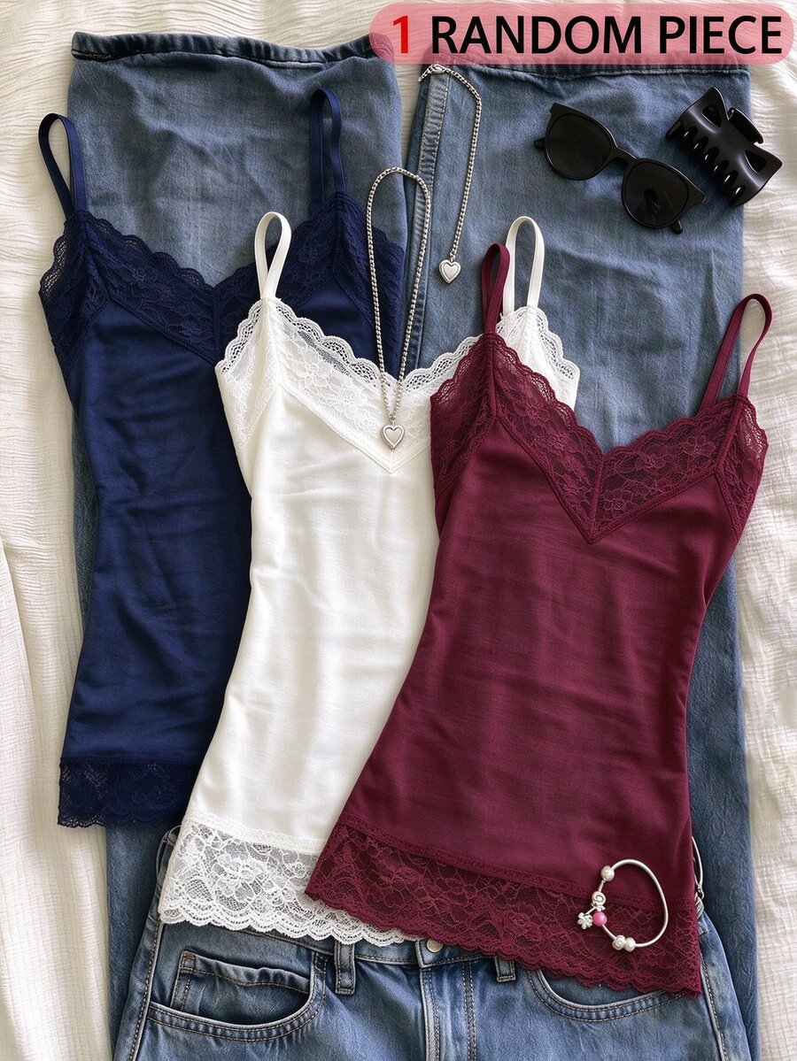SHEIN Sparklyn Teen Girls Vintage Street Style Letter Print Colorblock Spaghetti Strap Sleeveless Cropped Tank Tops, Fall Tops, Autumn - Burgundy - View 1