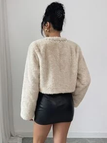SHEIN Autumn/Winter New High Waist Faux Mink Fur Round Neck Jacket - Apricot - View 3