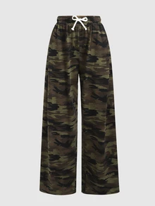 SHEIN Teen Girl Casual Daily Versatile Comfortable Camouflage Mid-Waist Straight Leg Sweatpants Teen Girl All-Season Style - Multicolor - View 2