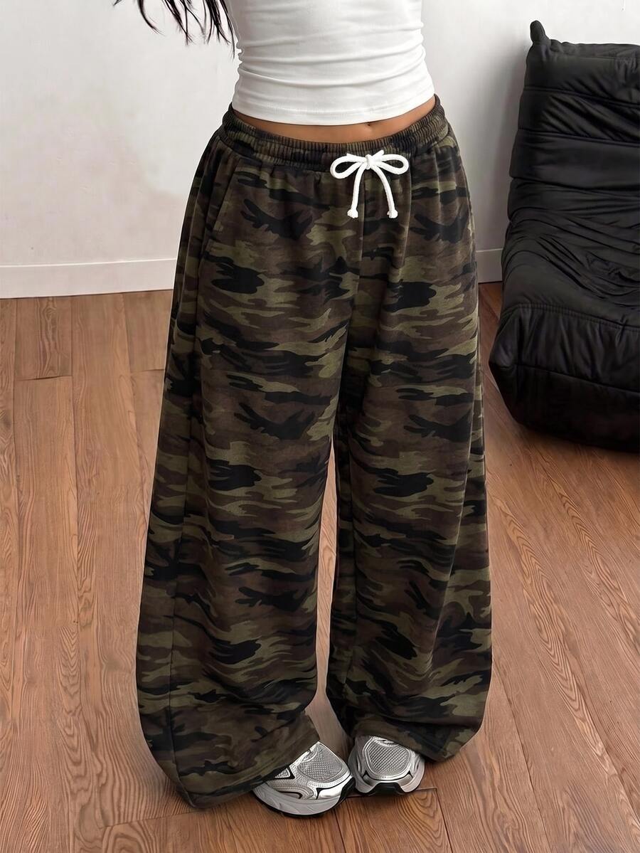 SHEIN Teen Girl Casual Daily Versatile Comfortable Camouflage Mid-Waist Straight Leg Sweatpants Teen Girl All-Season Style - Multicolor - View 1