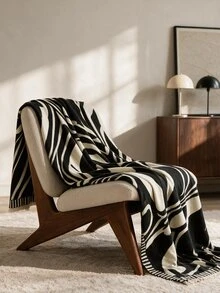 1pc Faux Wool Jacquard Throw Blanket In Black & White Abstract Design, Suitable For Sofa, Bed, Outdoor Picnic, Pet, Car, Airplane, Office, Camping - Simple Gift, Versatile Daily Use - Black - View 1