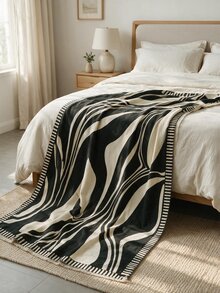 1pc Faux Wool Jacquard Throw Blanket In Black & White Abstract Design, Suitable For Sofa, Bed, Outdoor Picnic, Pet, Car, Airplane, Office, Camping - Simple Gift, Versatile Daily Use - Black - View 7