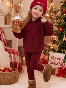 SHEIN Young Girl Solid Color Kids Hoodie And Pants Casual Daily Outfit - Multicolor - View 2