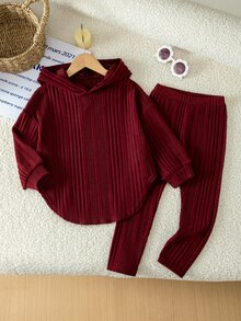 SHEIN Young Girl Solid Color Kids Hoodie And Pants Casual Daily Outfit - Multicolor - View 3