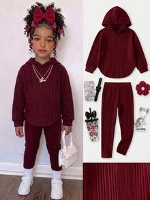 SHEIN Young Girl Solid Color Kids Hoodie And Pants Casual Daily Outfit - Multicolor - View 1