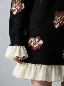 Omancia Elegant High Neck Ruffle Design Long Sleeve Women's Sweater - Black - View 6