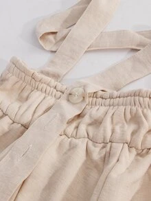 SHEIN Maternity Jumpsuit Casual Comfortable Wide Strap Front Button Side Zipper A-Line Wide Leg Apricot Jacquard Textured Fabric Composite Fleece Material Long - Apricot - View 11