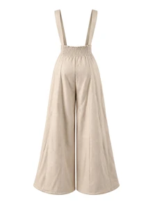 SHEIN Maternity Jumpsuit Casual Comfortable Wide Strap Front Button Side Zipper A-Line Wide Leg Apricot Jacquard Textured Fabric Composite Fleece Material Long - Apricot - View 6