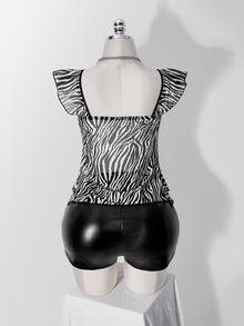 SHEIN ICON 女款大尺碼復古性感千禧風Y2K時尚個性都市現代簡約休閒黑白斑馬紋不對稱下擺上衣 - 彩色 - 查看 11