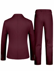 Calvornis Men's Solid Color Lapel Neck Long Sleeve Blazer & Pants Formal Suit Set Suits For Men Casual And Fashion, Ceremony - Burgundy - View 2