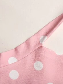 SHEIN 少女休閒度假風粉色與白色波點掛脖 A 字收腰可愛洋裝 - 粉色 - 查看 4
