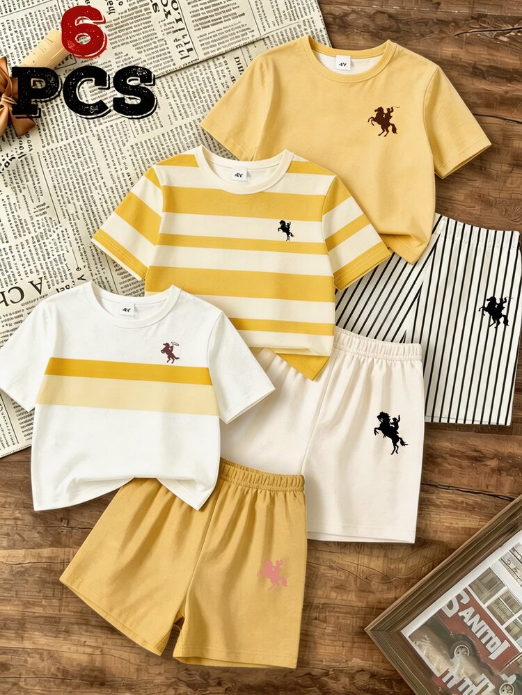 Young Boys 3-Pack White Horse Graphic Short Sleeve T-Shirt And Shorts 2 Pieces Outfit Sets Birthday Summer - Multicolor - View 1