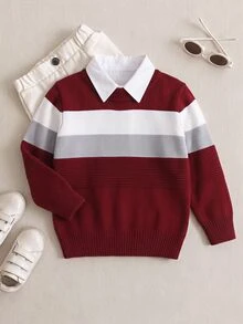 PrepCrw Kids/Young Boys' Casual Daily Wear Comfortable Color Block Crew Neck Long Sleeve Pullover Sweater Fall Winter - Multicolor - View 1