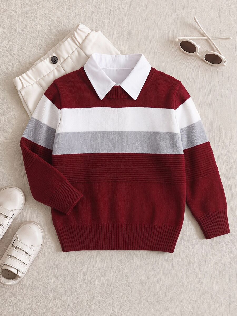 PrepCrw Kids/Young Boys' Casual Daily Wear Comfortable Color Block Crew Neck Long Sleeve Pullover Sweater Fall Winter - Multicolor - View 1