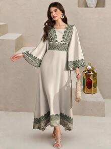 Mulvari 女款土耳其長洋裝 阿拉伯傳統端莊優雅 Filipiniana Kaftan 婚禮伴娘禮服 早晨晚間秋季穿搭 - 彩色 - 查看 2