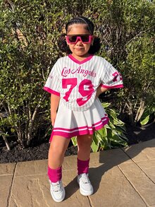 2pcs Young Girls Basketball Jersey Outfit, Numeric Print T-Shirt And Skirt Set, Casual Daily Fashion Versatile Streetwear - White - View 3