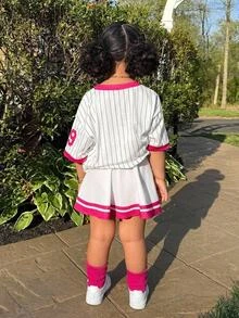 2pcs Young Girls Basketball Jersey Outfit, Numeric Print T-Shirt And Skirt Set, Casual Daily Fashion Versatile Streetwear - White - View 2
