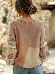 Selamara Woven Regular Fit Round Neck Long Sleeve Top - White - View 2