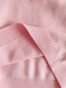 PrepCrw Young Girls' Preppy Style Bow Embroidery Polo Collar Short Sleeve Sweater - Pink - View 8
