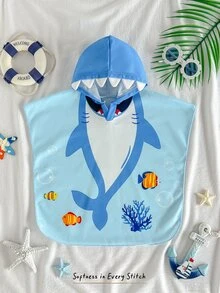 Cozy Pixies Baby Boy One-Piece Swimsuit Bathrobe With Digital Print Cute Shark 3D Mouth Decor Polyester Fabric - Blue - View 8