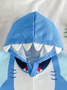 Cozy Pixies Baby Boy One-Piece Swimsuit Bathrobe With Digital Print Cute Shark 3D Mouth Decor Polyester Fabric - Blue - View 3